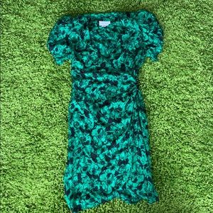 Vintage Green Floral Wrap Cocktail Dress